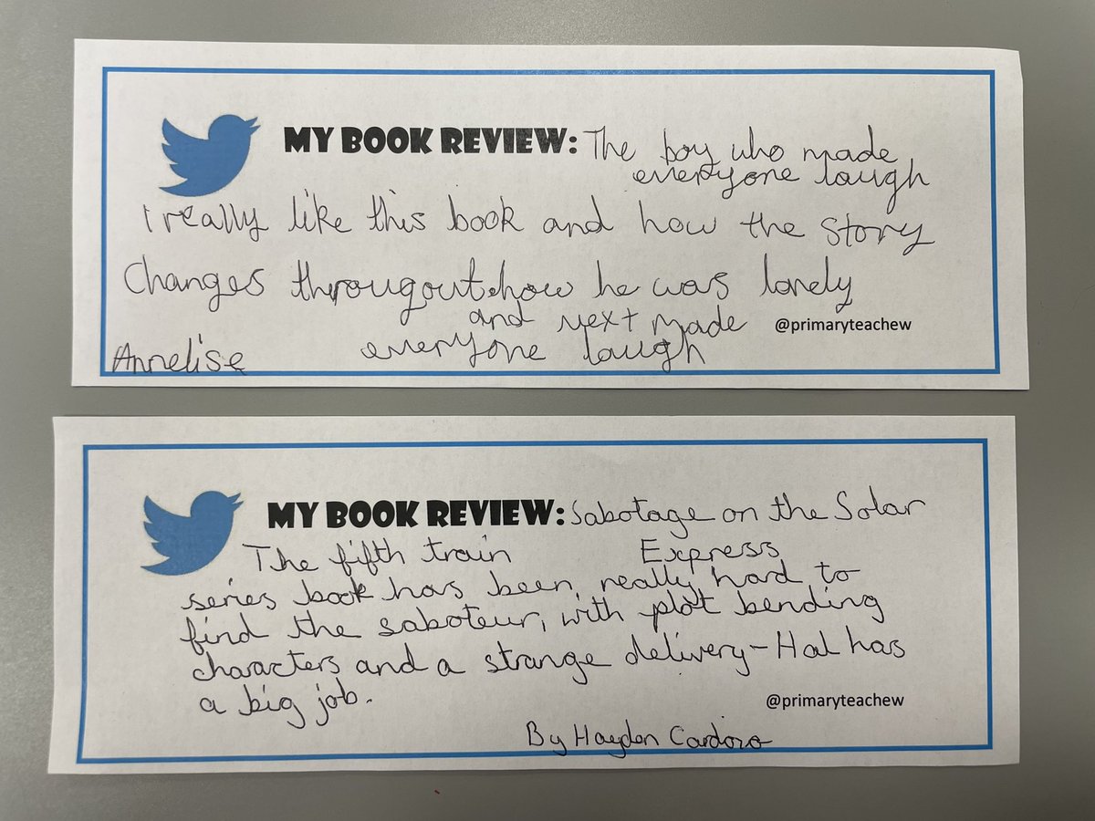 primaryteachew's tweet photo. Some more #TweetSheet reviews from Year 6!
I love the variety of books they’re choosing and how much of a passion for reading they’re building! The book talk is amazing 📚💬
@MGLnrd @Louiestowell @simonjamesgreen @RobBiddulph @samuelsedgman @HelenRutterUK https://t.co/dNo6rmBRjy