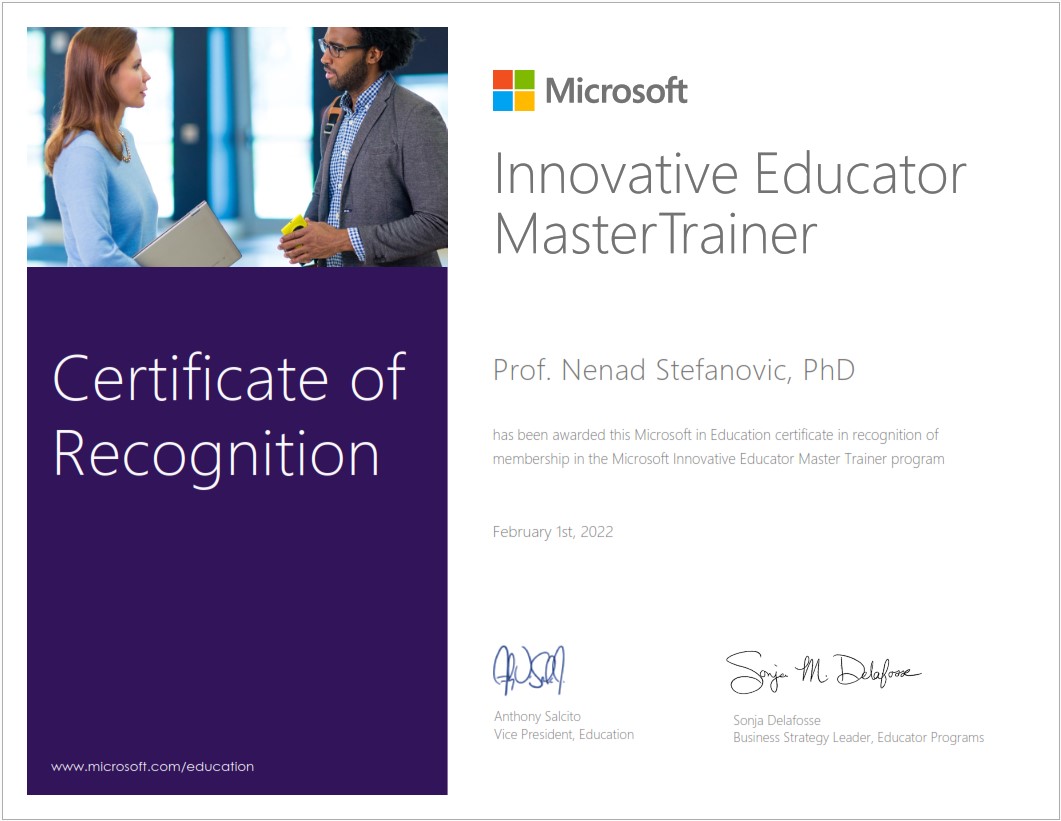 ProfStefanovic's tweet photo. Proud to be awarded the Microsoft Innovative Educator (MIE) Master Trainer status for the 2021-2022, by the @MicrosoftEDU.
#miefellow #mieexpert #mastertrainer #education https://t.co/SBAQIShzNN