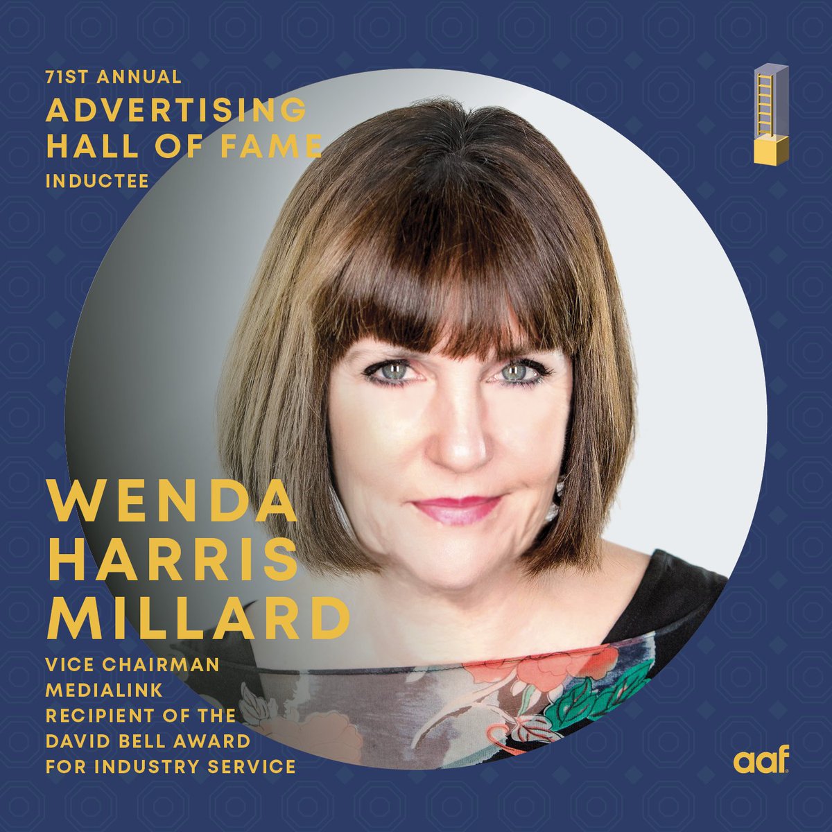 AAFNational's tweet photo. Congratulations to Advertising Hall of Fame Inductee, @wendamillard, Vice Chairman, @MediaLink! We'll be celebrating her at the 71st Advertising Hall of Fame Induction Ceremonies, April 26 at Cipriani Wall Street. Learn more at https://t.co/qnr6HAk7zH. 

#AHOF2022 #AAFLegends https://t.co/mlEvGxklZE