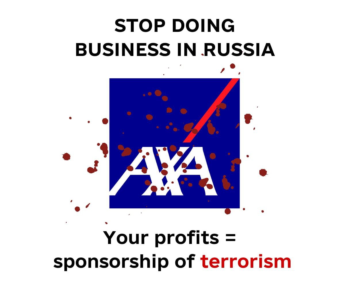 Taras__UA's tweet photo. @AXA russia is a terrorist and aggressor country! Thousands of innocent Ukrainians die! Any cooperation with the aggressor is toxic and must be stopped. As long as you pay taxes in russia you are sponsoring the war with Ukraine #leaverussia https://t.co/4ODVQxMTUH