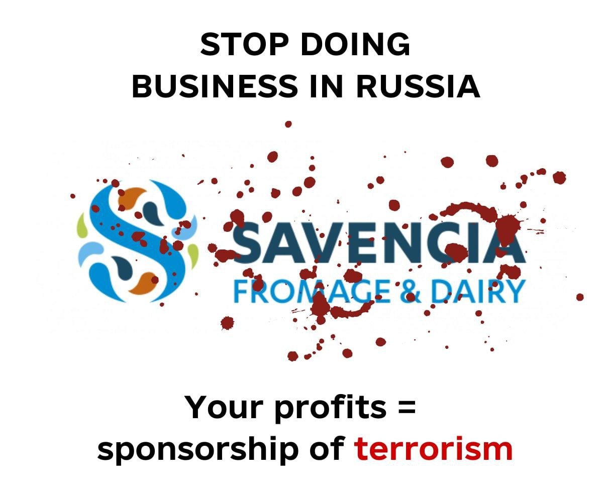 Taras__UA's tweet photo. @Savencia_groupe russia is a terrorist and aggressor country! Thousands of innocent Ukrainians die! Any cooperation with the aggressor is toxic and must be stopped. As long as you pay taxes in russia you are sponsoring the war with Ukraine #leaverussia https://t.co/rkpwgiDUAT