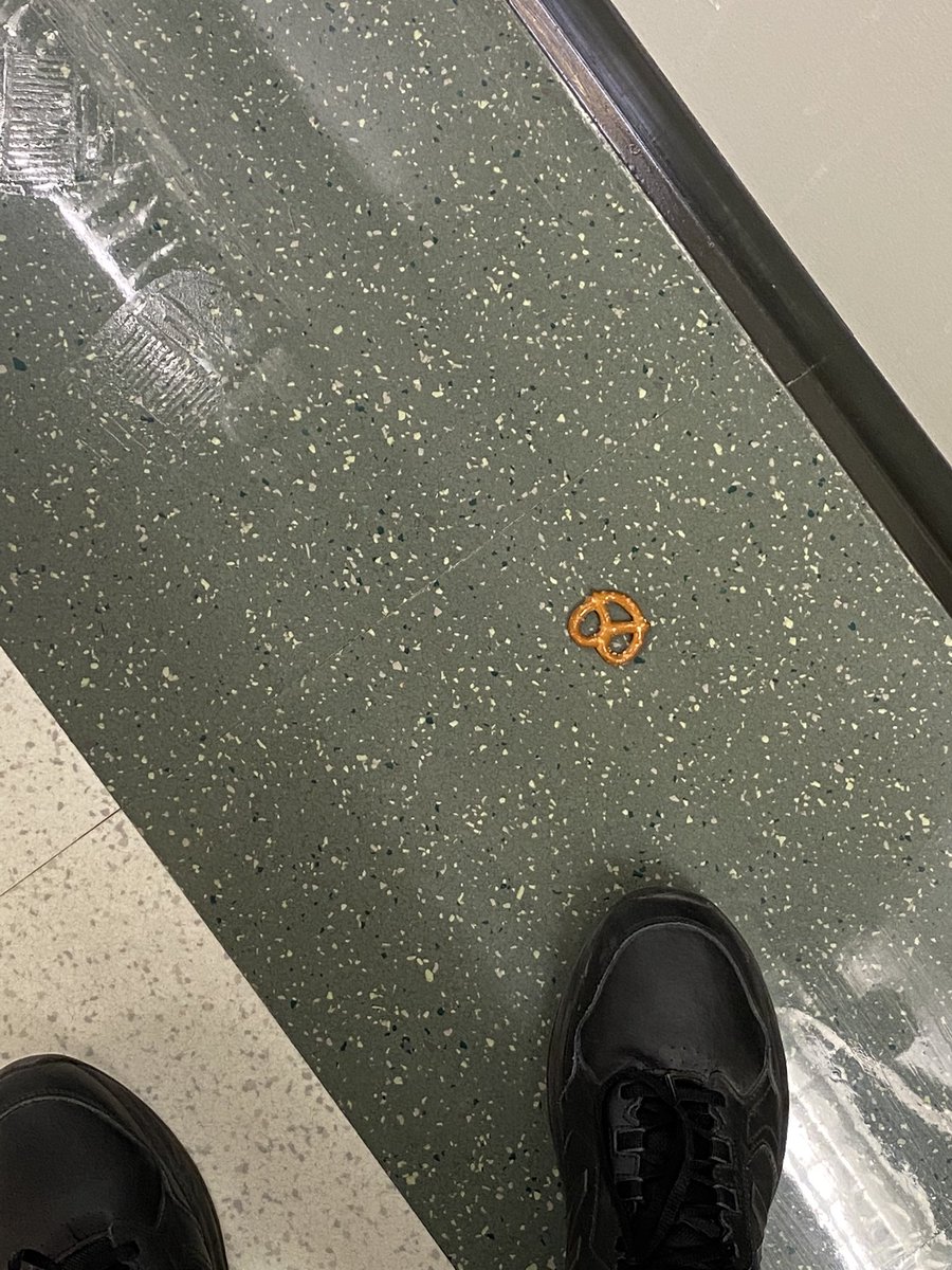 ESciProf's tweet photo. Dropped this pretzel in a Science Center hall. Ate it anyway. #PerfectlyGood pretzel. https://t.co/S4mjvTZJvp