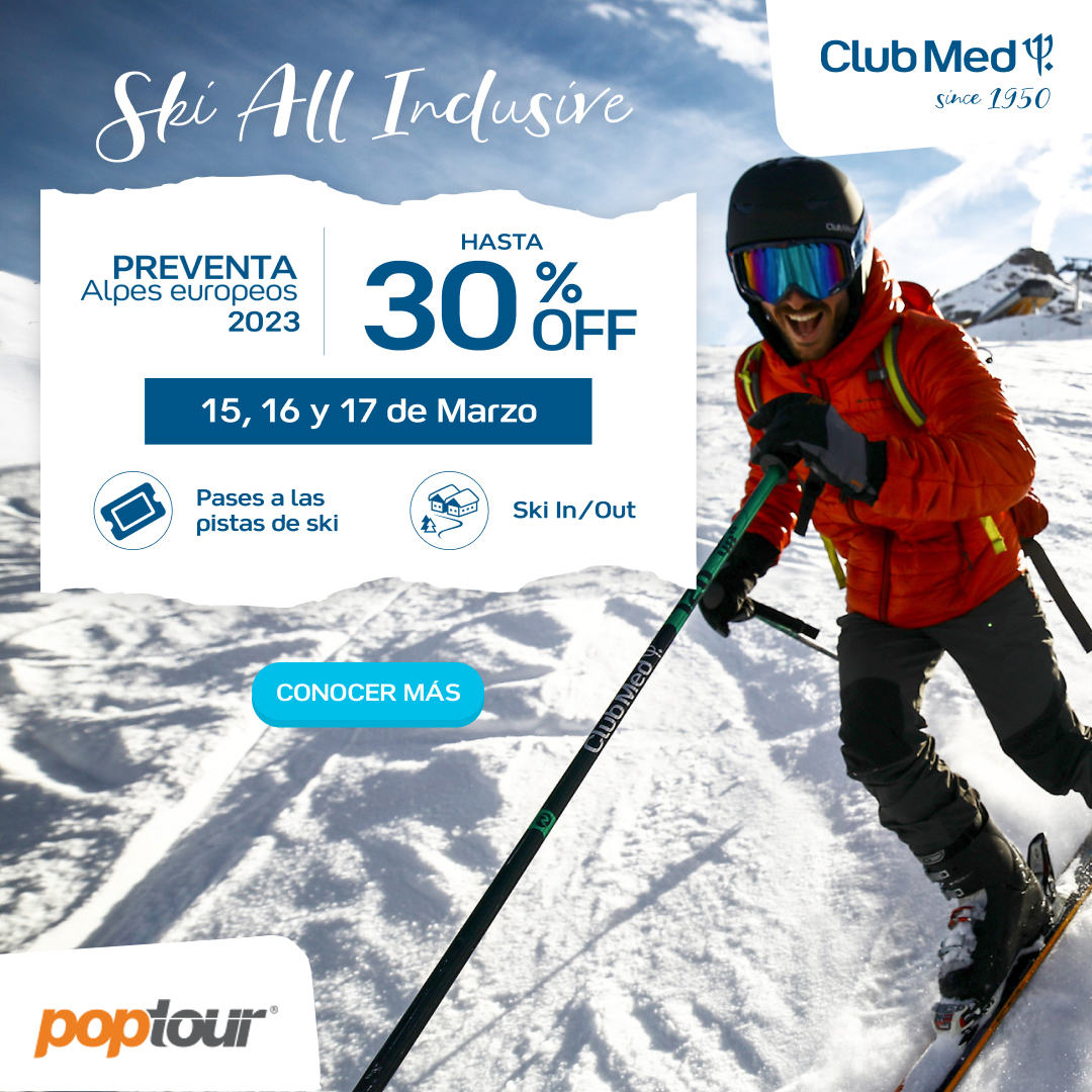 poptourarg's tweet photo. ⛷️ Ski All Inclusive 🍹
❄️ Comenzó la preventa para viajar a los Resorts de Club Med en Los Alpes Europeos para el 2023 con un 30% OFF 🔥
¿Querés saber más? 📧 info@poptour.com.ar https://t.co/1d4lQxfNbd