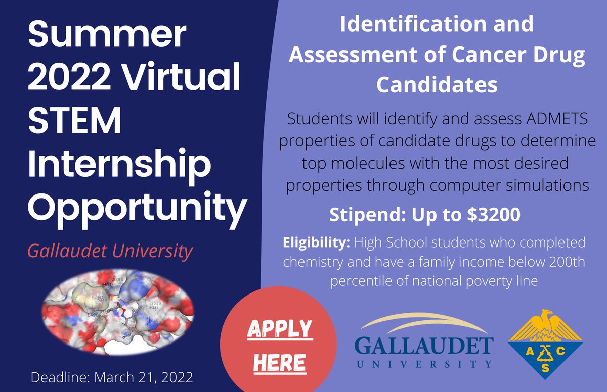 DrKucukkal's tweet photo. Virtual #studentresearch opportunity - looking for economically disadvantaged HS students who completed chemistry

Stipends up to $3200!

Please circulate widely @ak_viticulture @meganmajocha  @mag_dons @J_Mendis23 @DeafScientist @aliciakwooten

#deafSTEM #deafEd #STEMinternships https://t.co/gqkNYyxiWH