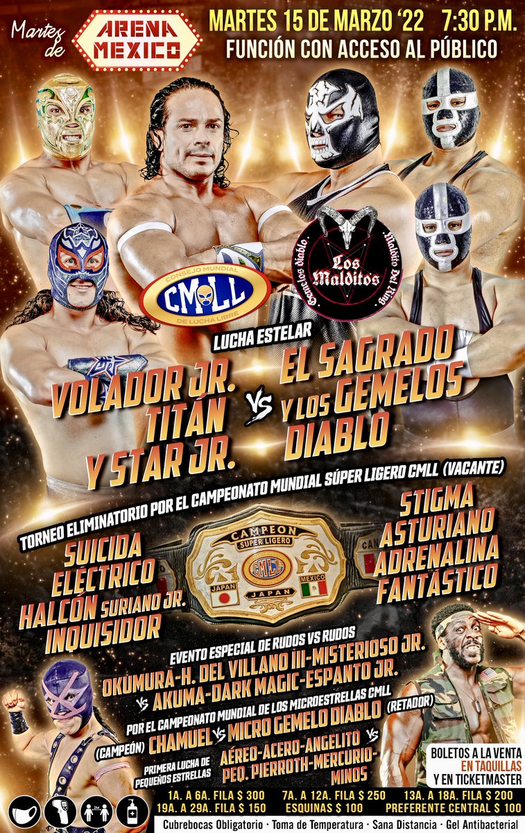 CMLL_OFICIAL's tweet photo. 🤩 ¡Es hoy, es hoy! 
📍Arena México 
🗓️ Martes 15 de marzo '22
🕣 7:30 p.m. 

🎟️ Boletos en taquillas o en el Sistema Ticketmaster: https://t.co/EGK1ODs75i

#MartesDeArenaMéxico https://t.co/WRzaMhIeSY