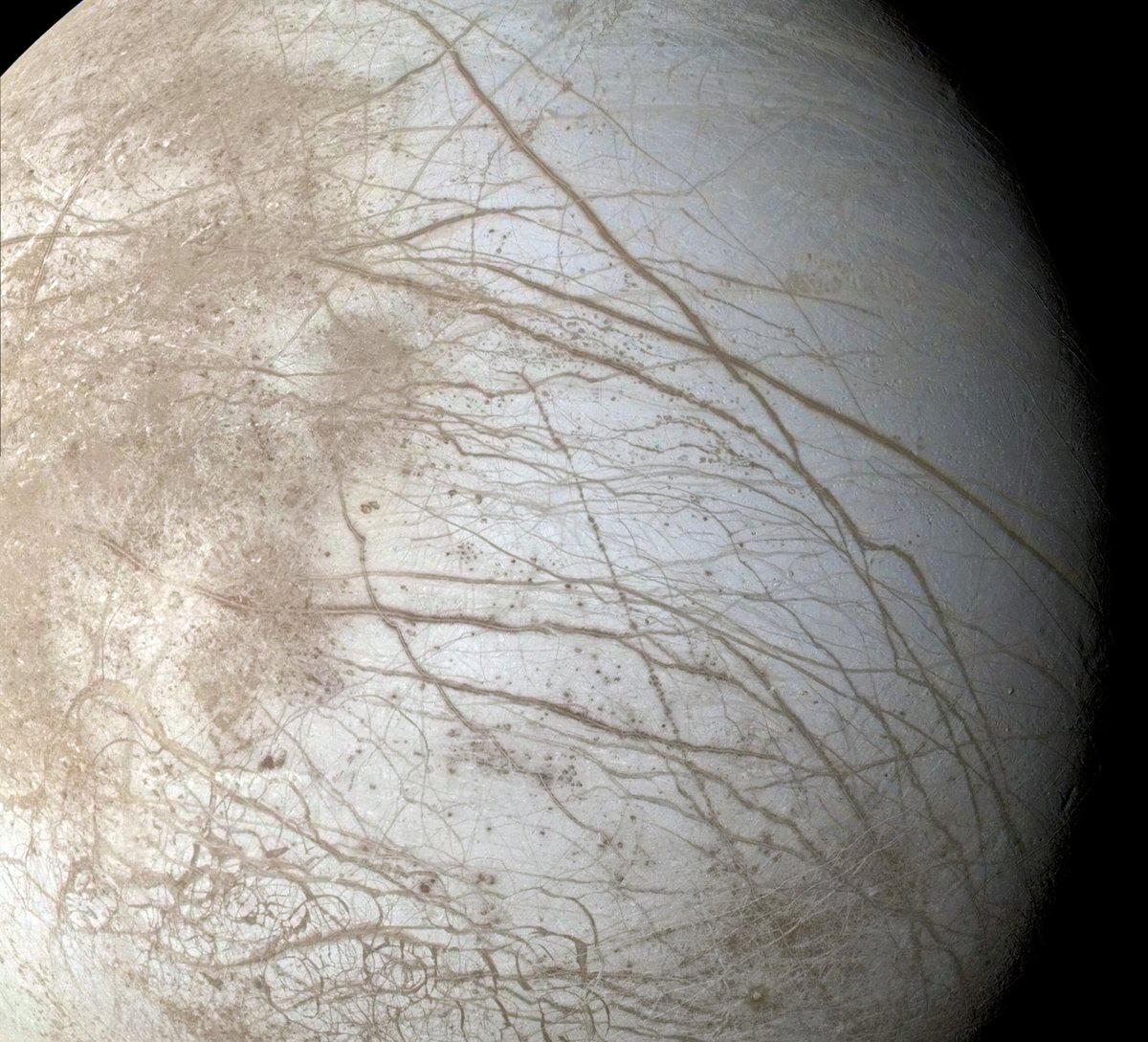 exploreplanets's tweet photo. The subsurface saltwater ocean of Jupiter's moon Europa may have more than twice as much water than all of Earth's oceans combined, despite the moon itself being only about one-sixtieth of our planet's size by volume. https://t.co/n1NdRWapVj