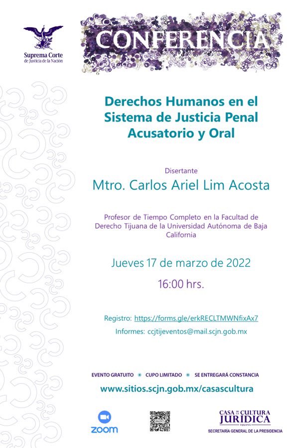 CarlosArielLim's tweet photo. Con la grata noticia de que la Casa de la Cultura Jurídica en Tijuana de la #SCJN me invitó a impartir una conferencia sobre un tema en el cual me desempeñé profesionalmente y ahora continúo estudiando desde la academia.
Registro: https://t.co/Y500nKtM3M https://t.co/bj4FfCJ73u
