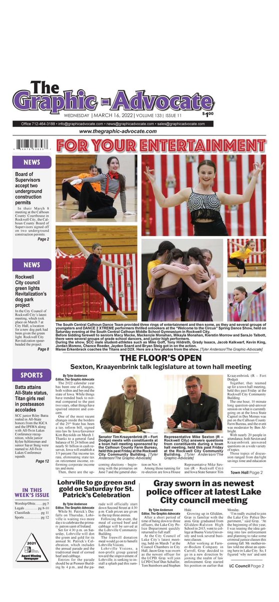 New week, new issue.

This time around, we featured the <a href="/scc_titans/">SCC Titans</a> Dance Team’s Spring Show, last Friday’s town hall meeting with Iowa House Representative Mike Sexton and Iowa State Senator Tim Kraayenbrink. 

All that, and much more in 12 pages of #LocalJournalism.