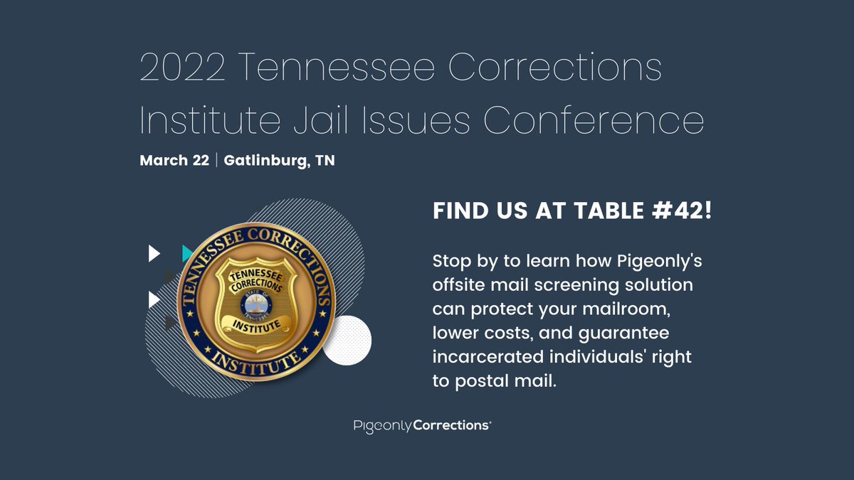 pigeonlyco's tweet photo. Next week, @pigeonlyco will be attending the Tennessee Corrections Institute 2022 Jail Issues and FTO Conference!

*GIVEAWAY* Visit us at table #42 for a chance to win a Chromebook!

#TennesseeCorrectionsInstitute #inmatecommunication #pigeonly #pigeonlycorrections https://t.co/pm5x1pBIZ3
