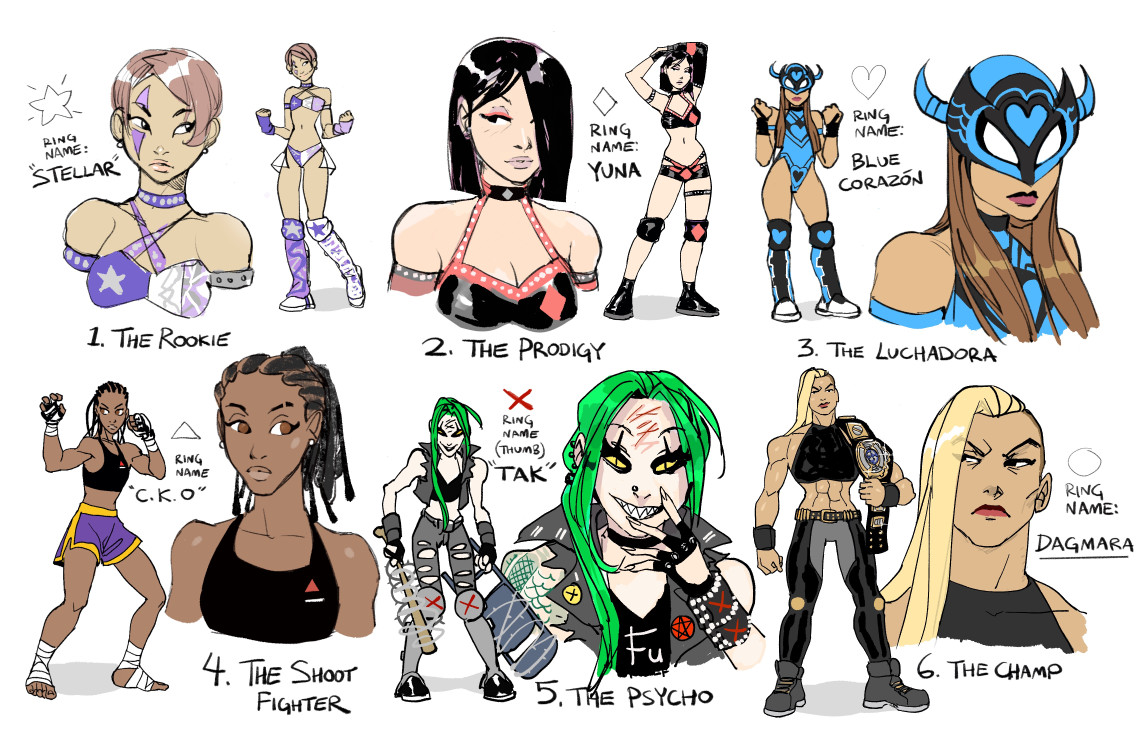 making up a roster of wrestling ocs for fun! 