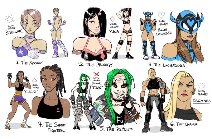 making up a roster of wrestling ocs for fun! 