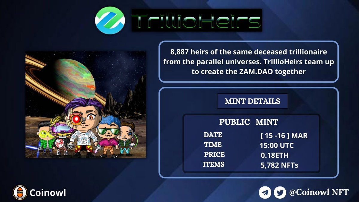 CoinowlNFT's tweet photo. ๐ฅ Mint Alert ๐ฅ
Here's the Mint details of @zam_io ๐
#NFTs #NFTCommunity #NFTGiveaway #NFT #NFTProject #NFTdrop #NFTcollectibles #NFTCommumity #ETH #coinowl https://t.co/gqHaK7PyFh