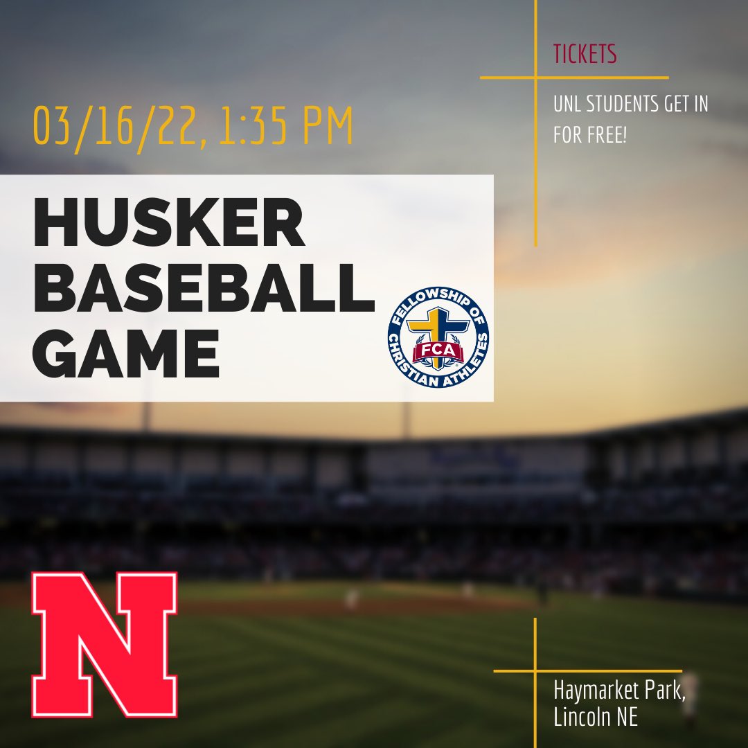 Still in town during Spring Break?? If so, come hang out with us tomorrow afternoon at the Husker baseball game! This is an awesome time of fellowship and a great opportunity to support our fellow Huskers on the field! Meet outside the stadium at 1:15 and we’ll walk in together!