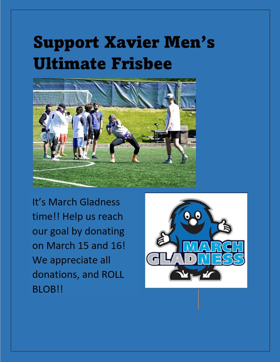 BLOB_Ultimate's tweet photo. March Gladness is HERE!! Please consider making a donation to support our team. Any donation will help our department with supplies, travel, and other necessities. Link to donate is in bio. #rollblob https://t.co/uLpWRwStCF