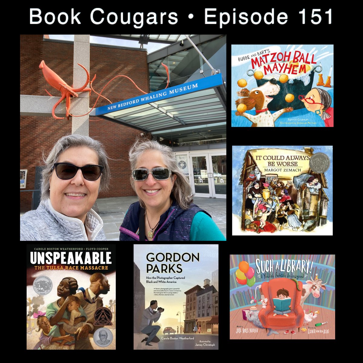 😻 UNSPEAKABLE by <a href="/poetweatherford/">Carole Boston Weatherford</a> &amp; Floyd Cooper, GORDON PARKS by Carole Boston Weatherford &amp; Jamey Christoph, SUCH A LIBRARY by <a href="/rileyroam/">Jill Ross Nadler</a>, IT COULD ALWAYS BE WORSE by Margot Zemach, BUBBE AND BART'S MOTZOH BALL MAYHEM by @smalltails &amp; Deborah Melmon. 
bit.ly/BookCougars151