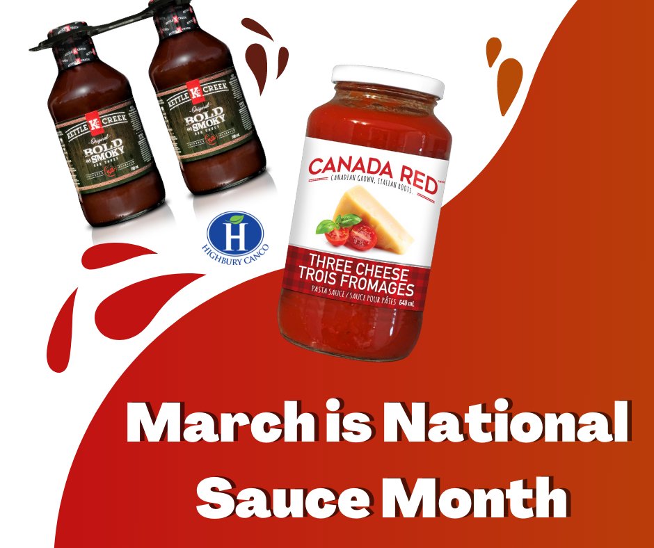 Did you know that March is National Sauce Month? 

We are happy to be the home of both Canada Red™ Pasta Sauces and Kettle Creek™ BBQ Sauce!

Make them a staple in your pantry today!

#NationalSauceMonth