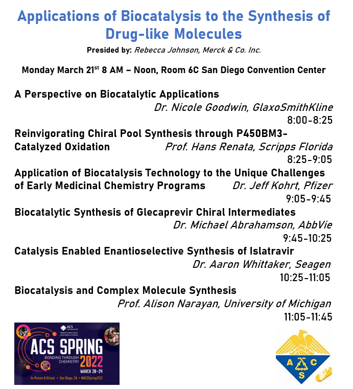 Rej21161's tweet photo. Are you interested biocatalysis and its applications in both industry and academia? Then check out this session highlighting 6 incredible leaders in the field of biocatalysis!
#ACSSpring2022 #Biocatalysis #ACSMEDI @NikkiG_Conshy @hanzyduzit @pfizer @abbvie @Merck @AlisonNarayanUM https://t.co/TGXqZ3KPmW