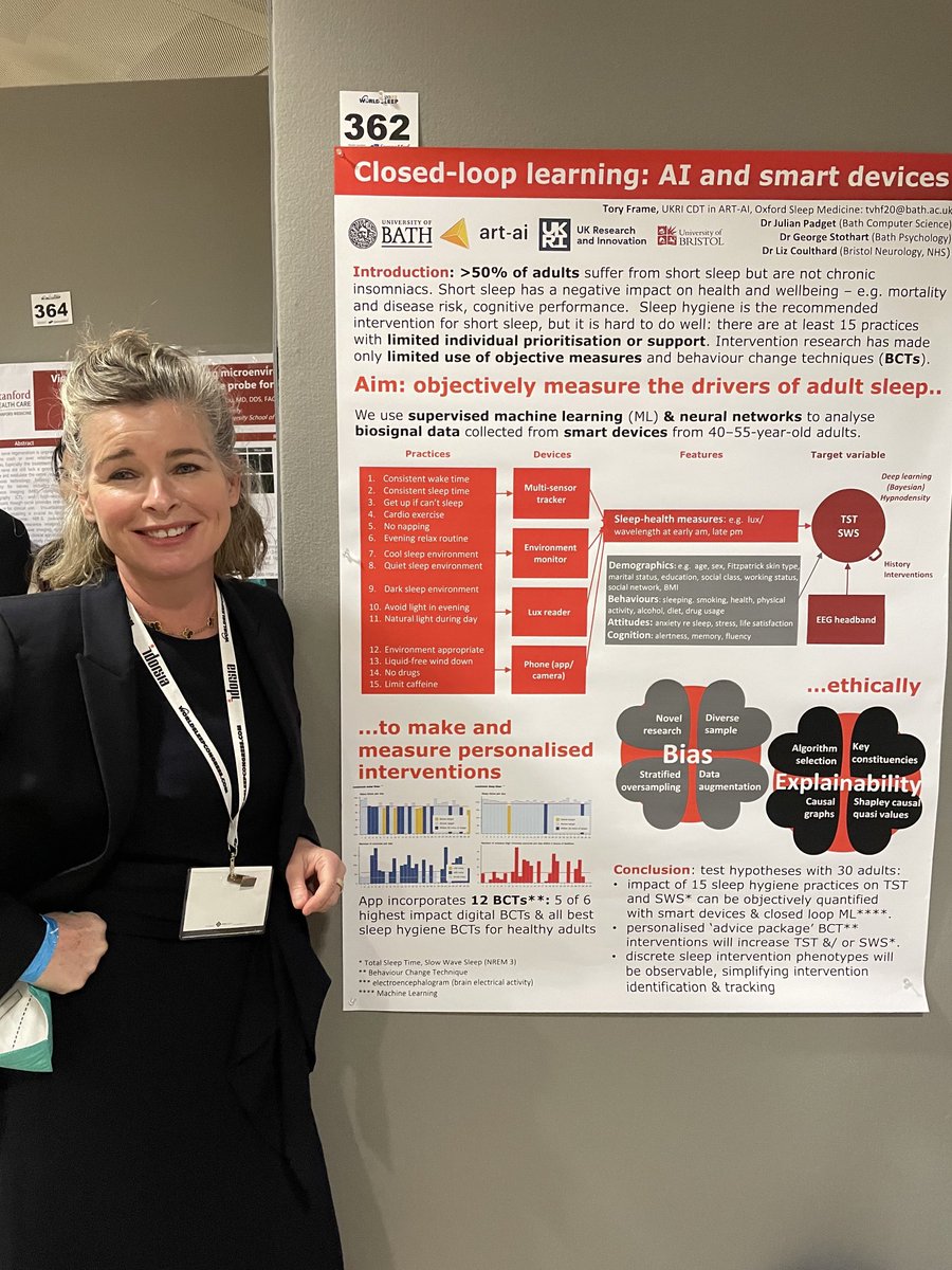 Brilliant Tory Frame presenting her poster - AI to guide sleep interventions. Really looking forward to this project 👏👏. ⁦<a href="/ReMemBrGroup/">ReMemBr Group</a>⁩ #WorldSleep2022
