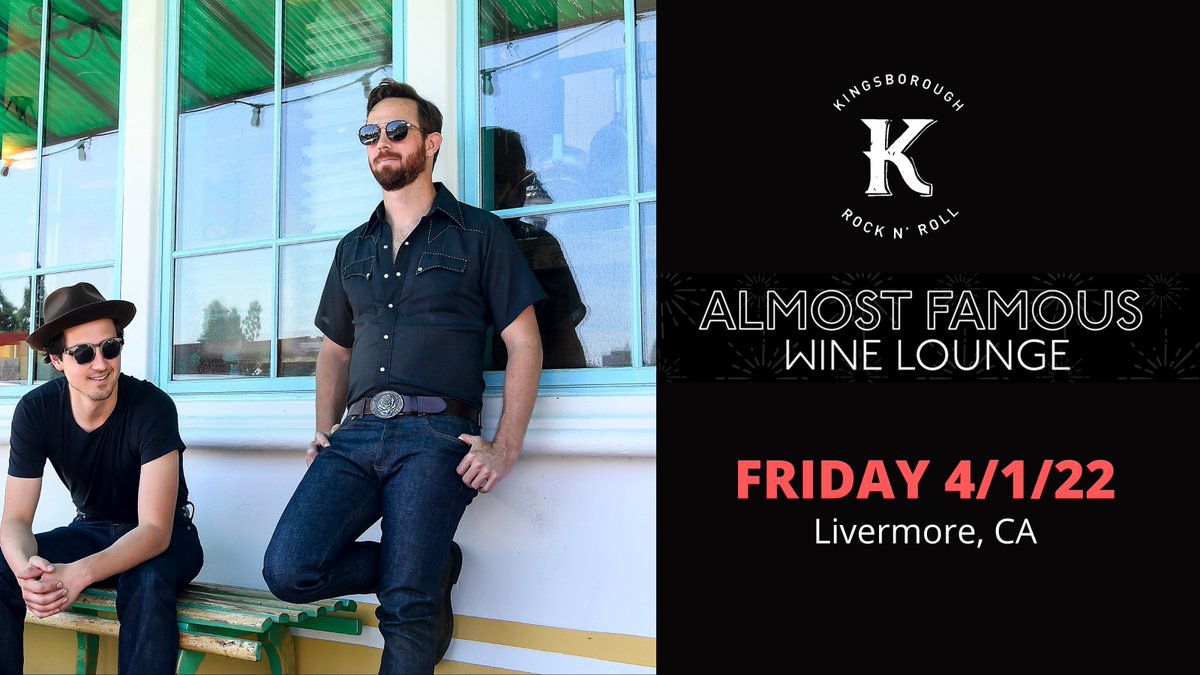 thekingsborough's tweet photo. We're stoked to be performing at the brand new venue - Almost Famous Wine Lounge in Livermore April 1! 
Fri, Apr 1, 2022, 7:30 PM
Tickets: $10 advance $15 at door! 
2271 S. Vasco - Suite D, Livermore, CA 94550
#kingsboroughband #almostfamouswinecompany
https://t.co/ayRu4NfXEd https://t.co/KEEhslQnfx