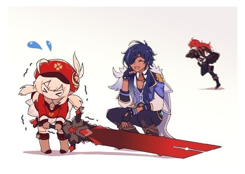"She looks so cute trying to lift it I'm sure Diluc won't mind we borrowed it"