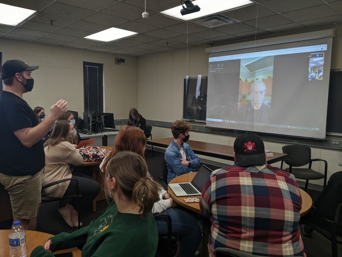 MarshallEngDept's tweet photo. Students in @schoeberlein_st's Appalachian Literature class got the opportunity to talk to the nephew of author Tom Kromer. Kromer was born in Huntington and wrote the novel Waiting For Nothing. He attended @marshallu for various periods between 1925-1929.
#MUEnglish https://t.co/y5u2HRzlNB