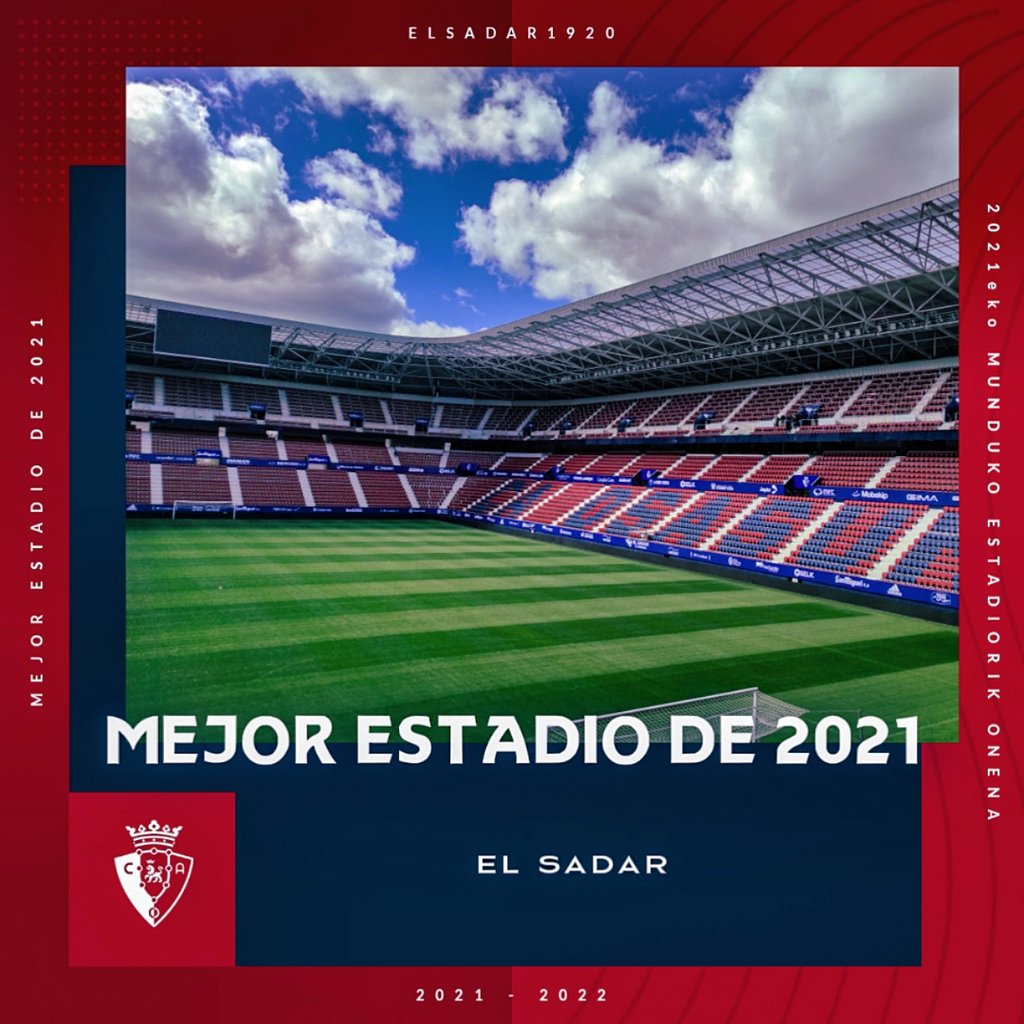 🏆 ¡El Sadar elegido como mejor estadio del mundo en 2021!

#Osasuna