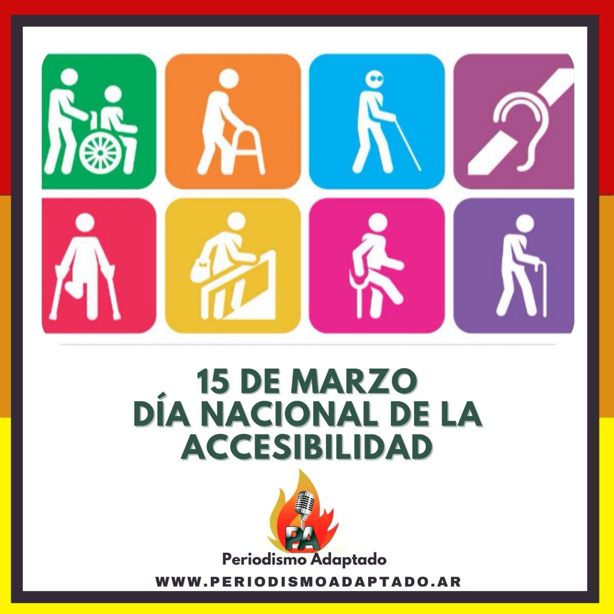 15 de Marzo: Día nacional de la Accesibilidad 
Cada 15 de marzo en #Argentina se celebra el #DíaNacionalDeLaAccesibilidad, en conmemoración a un nuevo aniversario de la sanción de la Ley Nacional de Accesibilidad, N° 24.314. 
@andiscapacidad    #accesibilidad