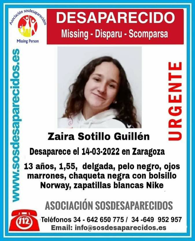 guardiacivilzg's tweet photo. 🚨 #ALERTADESSPARECIDO🚨

Zaira tiene 13 años y falta de su domicilio en Zaragoza desde ayer, 14 de marzo

Si tienes información sobre su paradero

☎️ 062
☎️ 091
☎️ 122

Tu RT puede ser fundamental para su localización https://t.co/4I26WnCP8t