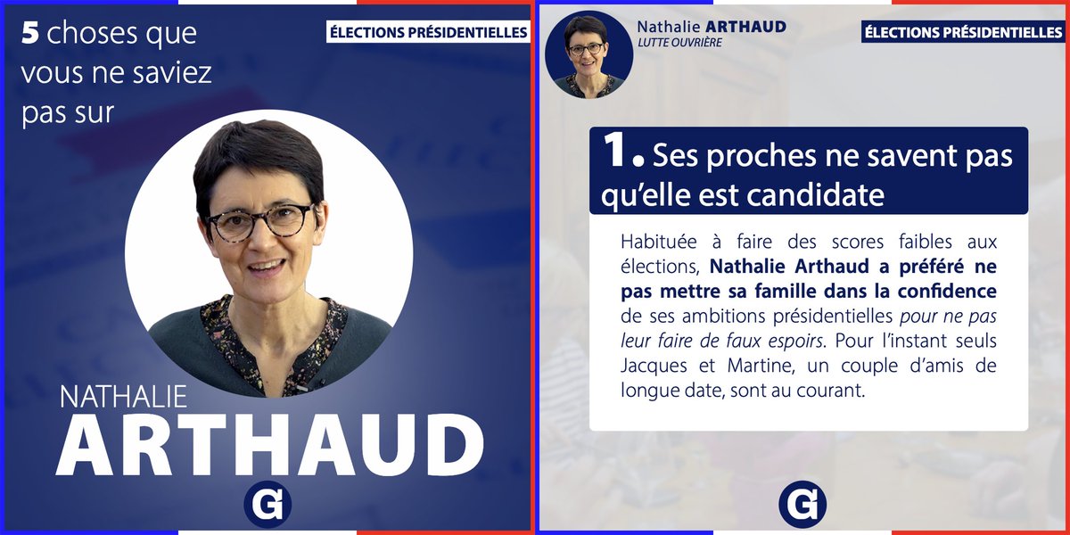 le_gorafi's tweet photo. Portrait de candidat : Nathalie Arthaud.
Connaissez-vous Nathalie Arthaud ? Voici 5 choses que vous ne saviez sans doute pas sur la candidate de Lutte Ouvrière. https://t.co/uvJUhQKaxf