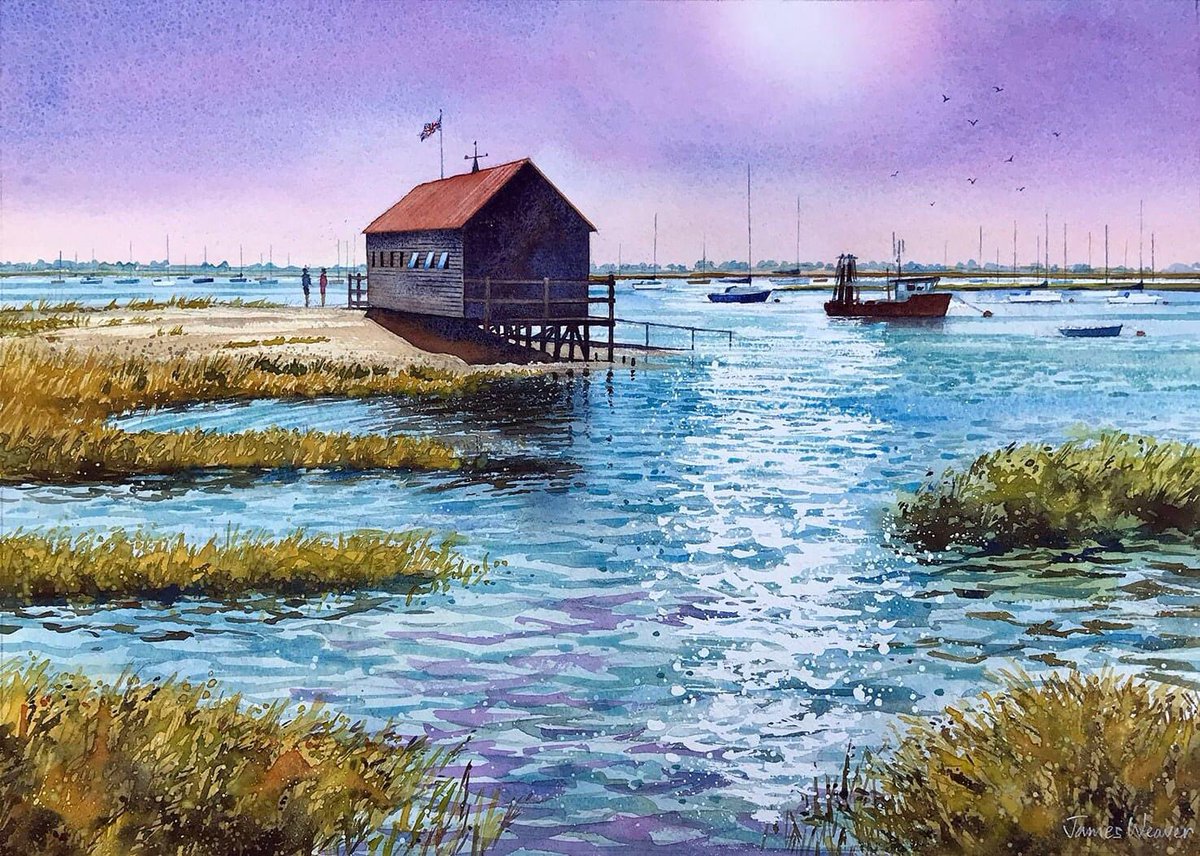 I've just finished this commission this afternoon 'Sunlight Over Packing Marsh' - Watercolour on Arches 140 lb paper #mersea #secretmerseaisland #merseaisland #westmersea #watercolour #jamesweaverart #islandartists #archespaper #packingshed