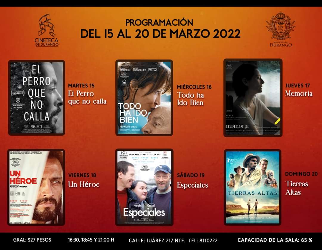 📽️🎬 Cartelera del 15 al 20 de marzo. Los esperamos en la <a href="/CinetecaDurango/">Cineteca De Durango</a> 🎥🎬🍿🤩