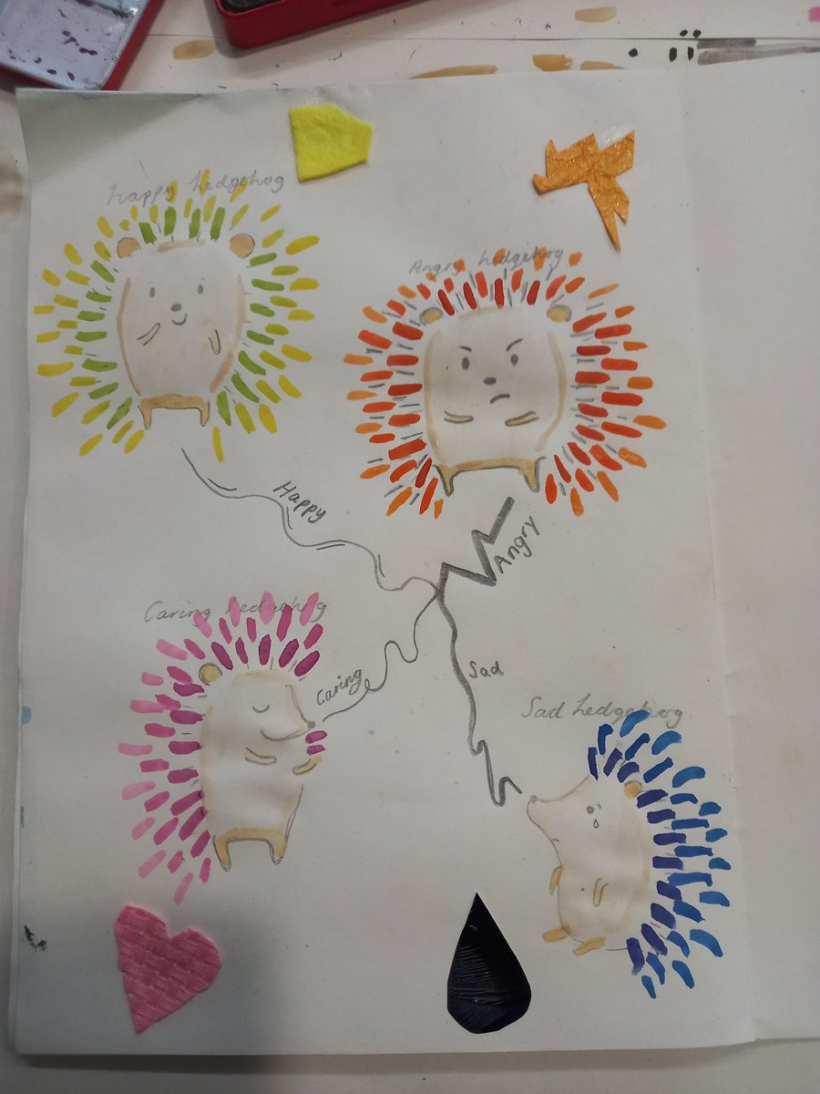 MrGTownson's tweet photo. Fave lesson of the week back on twitter, today we looked at how to express emotions through colours, shape, line and materials.
Meet my emotional hedgehog family. ๐ฆ๐จ
#primaryed #art #edutwitter #teacherstudent #teachertwitter https://t.co/IYfHemznke