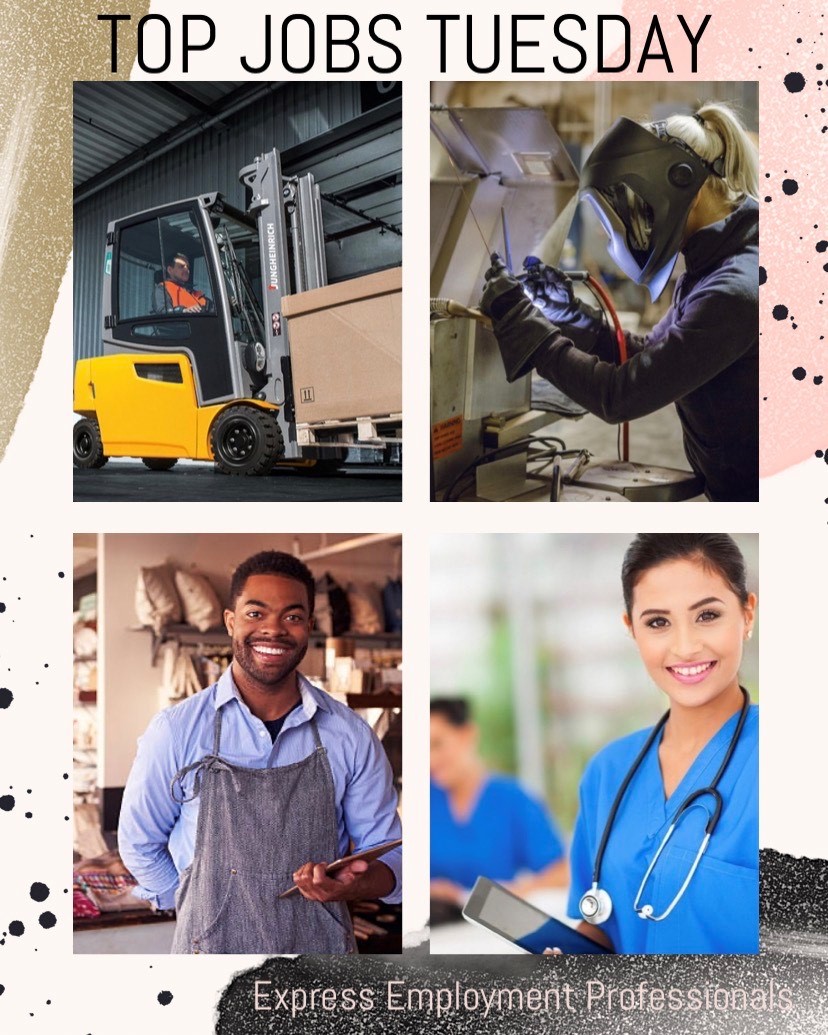 Top Jobs Tuesday!

Forklift $16-$17 an hour
Sales Associate $14-$15 an hour
Welder $19-$20 an hour
Medical Assistant/LPN $19 an hour
🤩
Apply online or call us today!
319-277-6603 expresspros.com