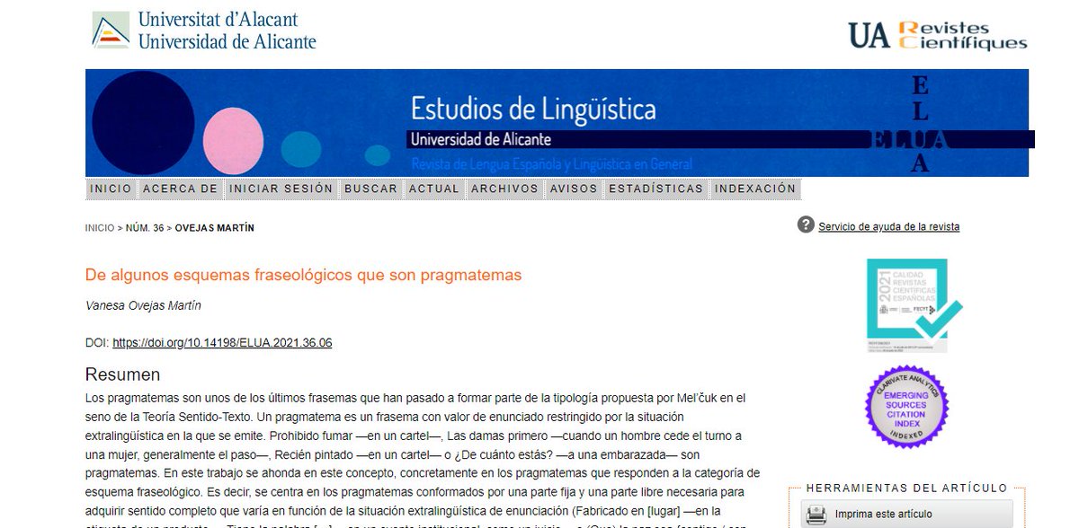 ELUA_UA's tweet photo. ¿Sabes lo que es un pragmatema? En el número 36 de ELUA podrás leer este artículo "De algunos esquemas fraseológicos que son pragmatemas" escrito por Vanesa Ovejas Martín
¡No te lo pierdas!

📲 https://t.co/o3ogBsrepg https://t.co/vLBTEMz4By