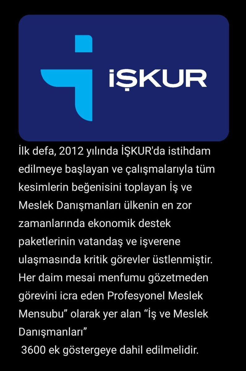Uluslararası Meslek Sınıflandırmasında (ISCO-08:2423) Personel Ve Kariyer İle İlgili “Profesyonel Meslek Mensubu” olarak yer alan “İş ve Meslek Danışmanları” #3600ekgösterge dışında bırakılmamalıdır. 
 <a href="/BuroMemurSen_/">Büro Memur-Sen</a>  <a href="/TurkBuroSenGM/">Türk Büro-Sen</a> <a href="/BES_Gnl_Mrk/">BES Genel Merkezi</a>
<a href="/yusufyazgan37/">Yusuf YAZGAN</a> <a href="/TurkesGuney/">Türkeş Güney</a>