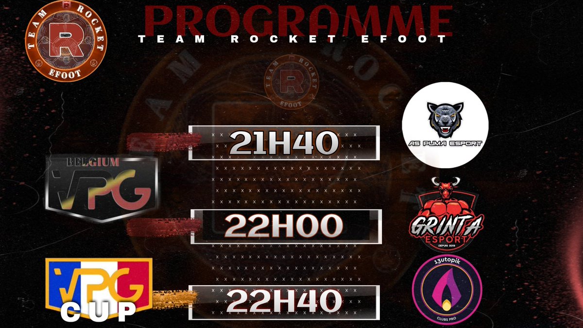 TeamrocketEfoot's tweet image. Grosse soirée qui attend notre 11 avec 2 matchs de VPG 🇧🇪 pour confirmer notre bonne série.
En fin de soirée se jouera la Demi Finale de coupe @VPGFrance_ face à la belle équipe de @13Utopik_eFoot 

Lien du live : twitch.tv/teamrocketfc

Bonne chance à tous que le meilleur gagne