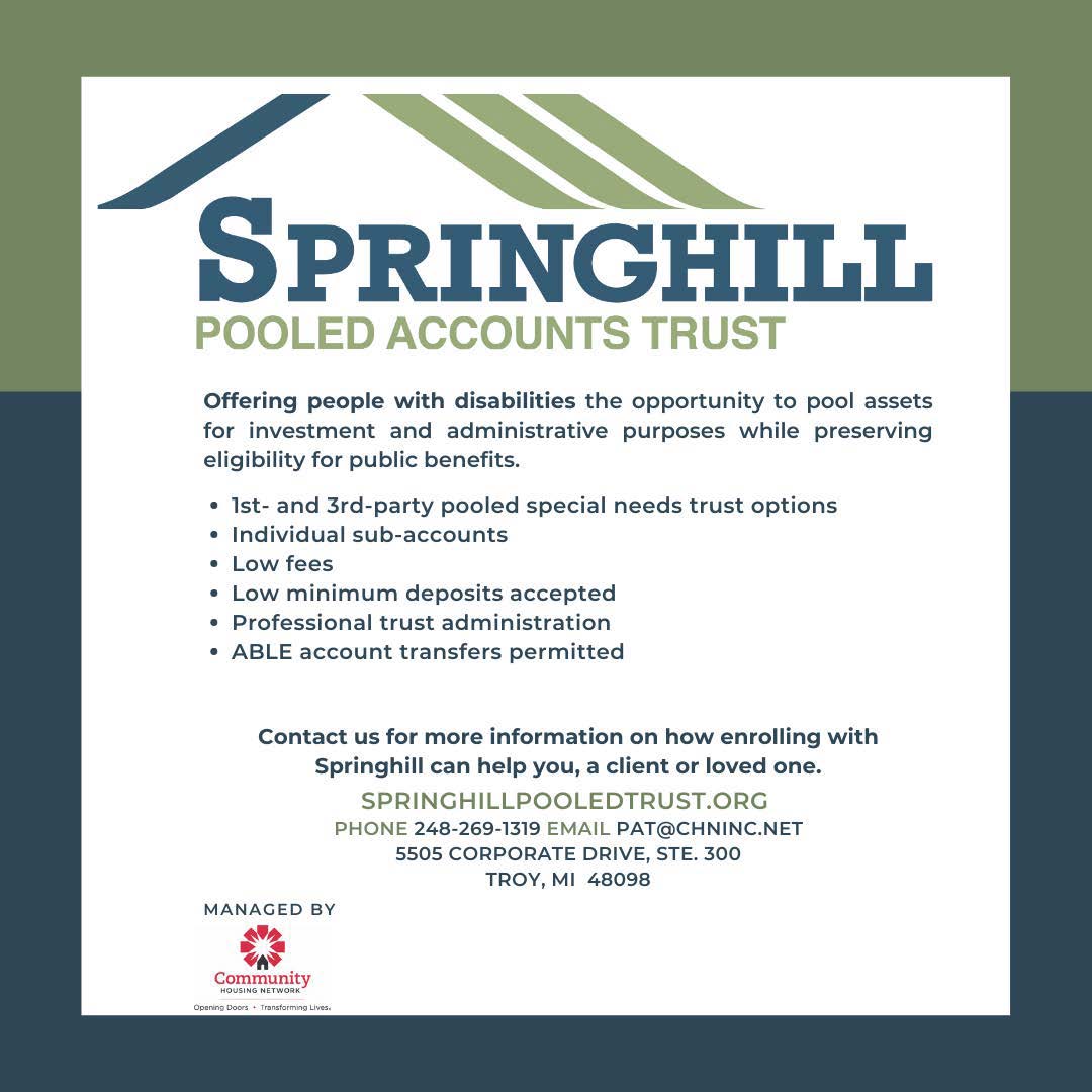 CHNmi's tweet photo. Our Springhill #PooledAccountsTrust, offers a 3rd-party trust option that may be helpful during #estateplanning as you plan for a loved one with #disabilities. #specialneedsplanning #eldercare #guardianship https://t.co/V487r7Xxvy