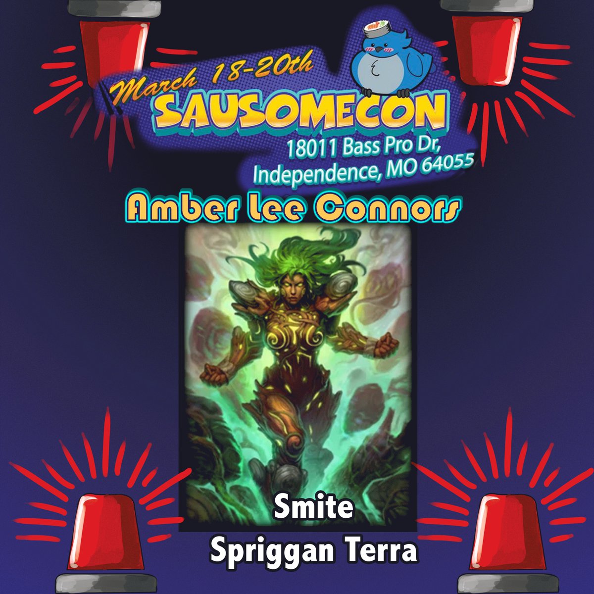 Sausomecon's tweet photo. Does Anyone play Smite?!? 
Many of the special Guest Voice Characters in Smite!!!
Don’t forget to get your Badge today 🎟️  https://t.co/Kl8WniY92E
#SMITE  #VIDEOGAMES #TWITCH #gaming #ChiefsKingdom https://t.co/bEgphCi7H2