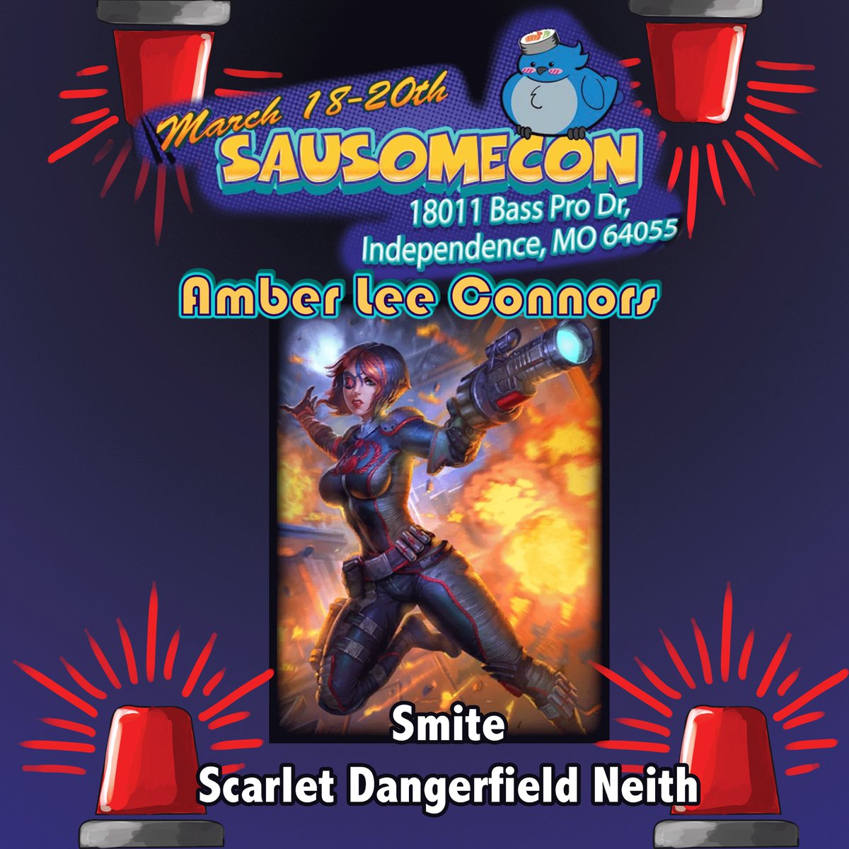 Sausomecon's tweet photo. Does Anyone play Smite?!? 
Many of the special Guest Voice Characters in Smite!!!
Don’t forget to get your Badge today 🎟️  https://t.co/Kl8WniY92E
#SMITE  #VIDEOGAMES #TWITCH #gaming #ChiefsKingdom https://t.co/LCJQBhoQbq