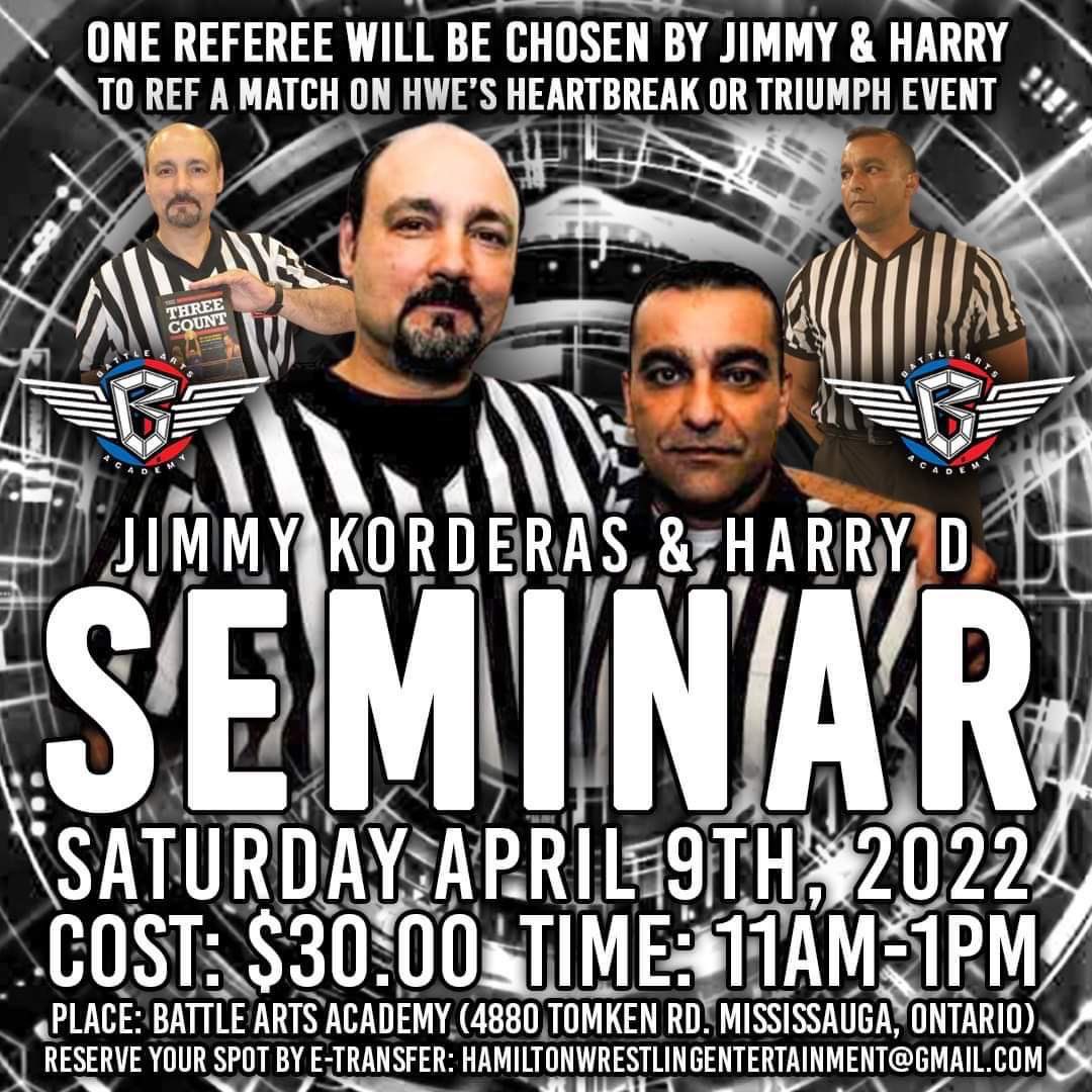 If you’re in the area or close by on April 9th and wanna sharpen your referee skills. I highly recommend this seminar with <a href="/jimmykorderas/">Jimmy Korderas</a> &amp; <a href="/refereeharryd/">Harry D.</a>.  Learn from two of the best to ever put on the stripes. Wrestlers can learn too! #Referee 🦓 #IMPACTWrestling #WWE