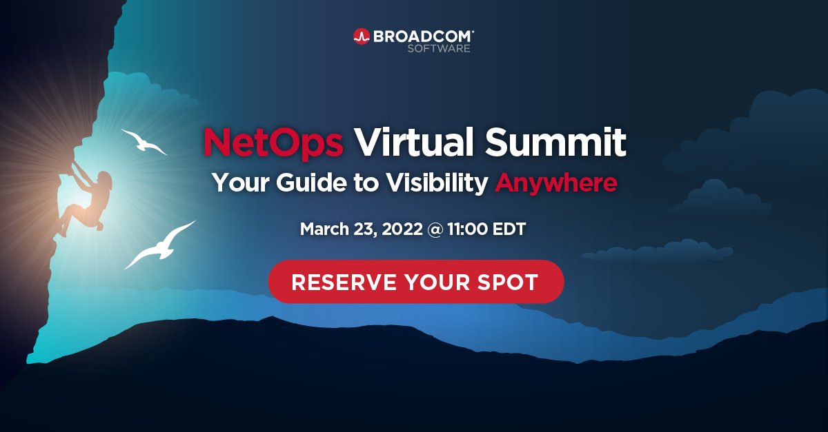 AppNeta's tweet image. Registration is officially OPEN! Don’t miss the #NetOps Virtual Summit. Your guide for #networkvisibility anywhere. Register now to attend on March 23 #NetOpsSummit #NetworkMonitoring enterprise-software.broadcom.com/netops-virtual…