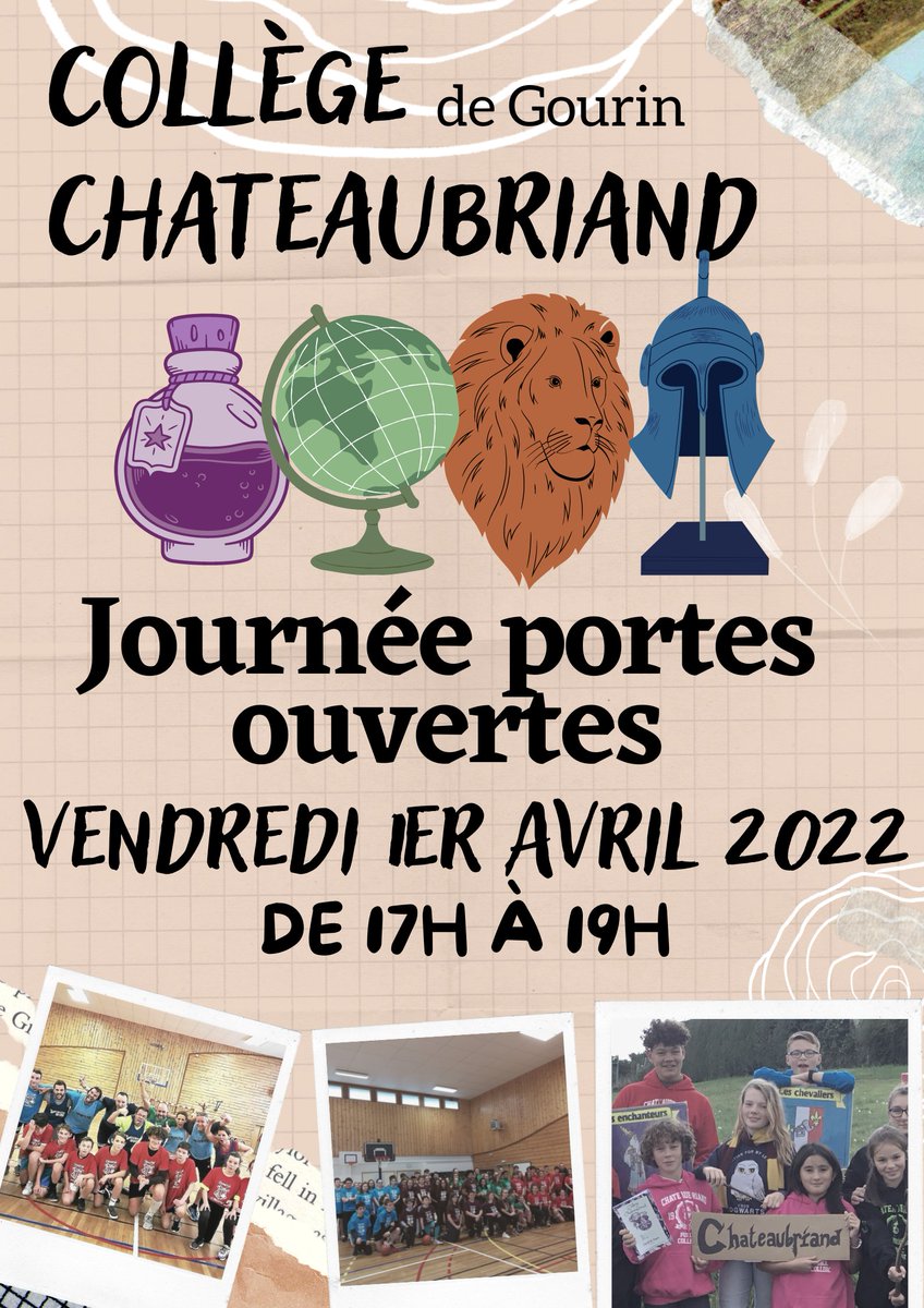 Journée portes-ouvertes au collège François-René de Chateaubriand le 1er avril de 17h à 19h.