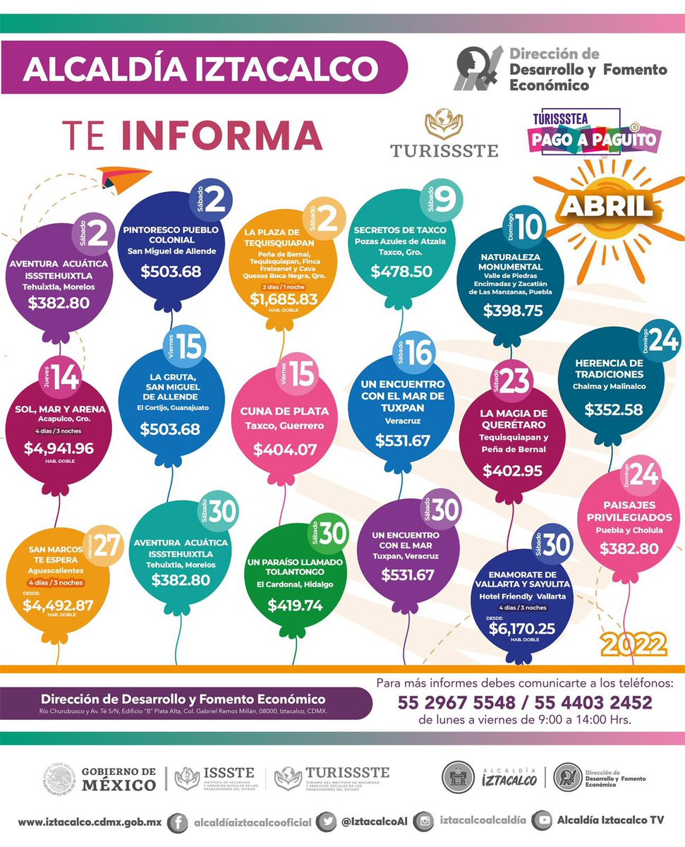 CLICMEXA's tweet photo. ¿Quieres irte de viaje con #TURISSSTE? 
Comunícate a los teléfonos para darte más información y todos los requisitos 👇🏻
Conoce México, disfruta y vacaciona al mejor precio con tu familia o amigos. https://t.co/OLtQ6ETcFP