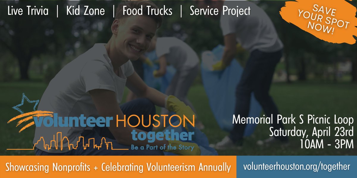 bgcghouston's tweet photo. Join us April 23 for @VolunteerHou Together: Be a Part of the Story event! A showcase &amp; celebration of non-profits and volunteerism! Lots of fun, with kid zone &amp; food trucks!  Visit https://t.co/UIsARUOzjC to register today! #houstontogether #beapartofthestory https://t.co/dQ8B9RD8nY