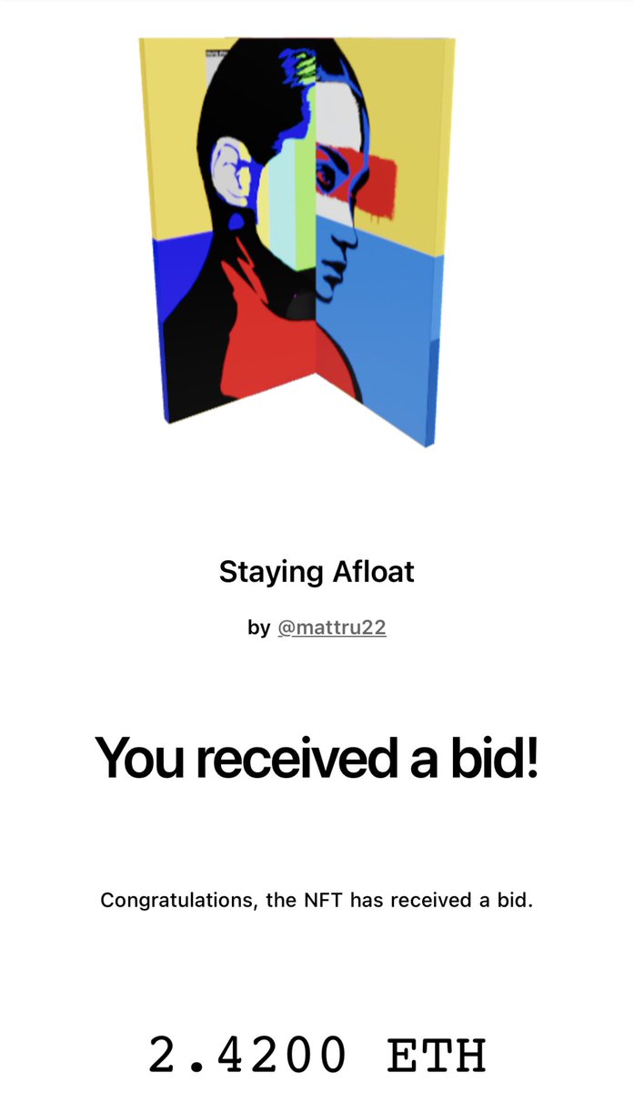 mattru22's tweet photo. Just received a second bid on my NFT 🙏🏽 9 hours left on the auction https://t.co/sE5e9O4Lw5