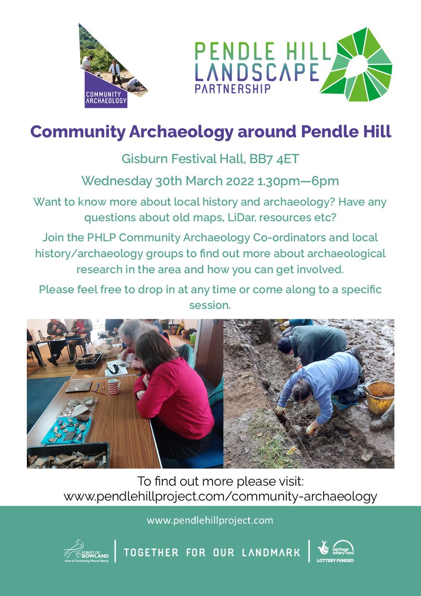 Have a question about local archaeology or history? Want to do some research but not sure where to start? Or want to get involved with a local archaeology group? Join us on 30th March at Gisburn Festival Hall, drop in between 1.30 and 6pm to ask and listen!