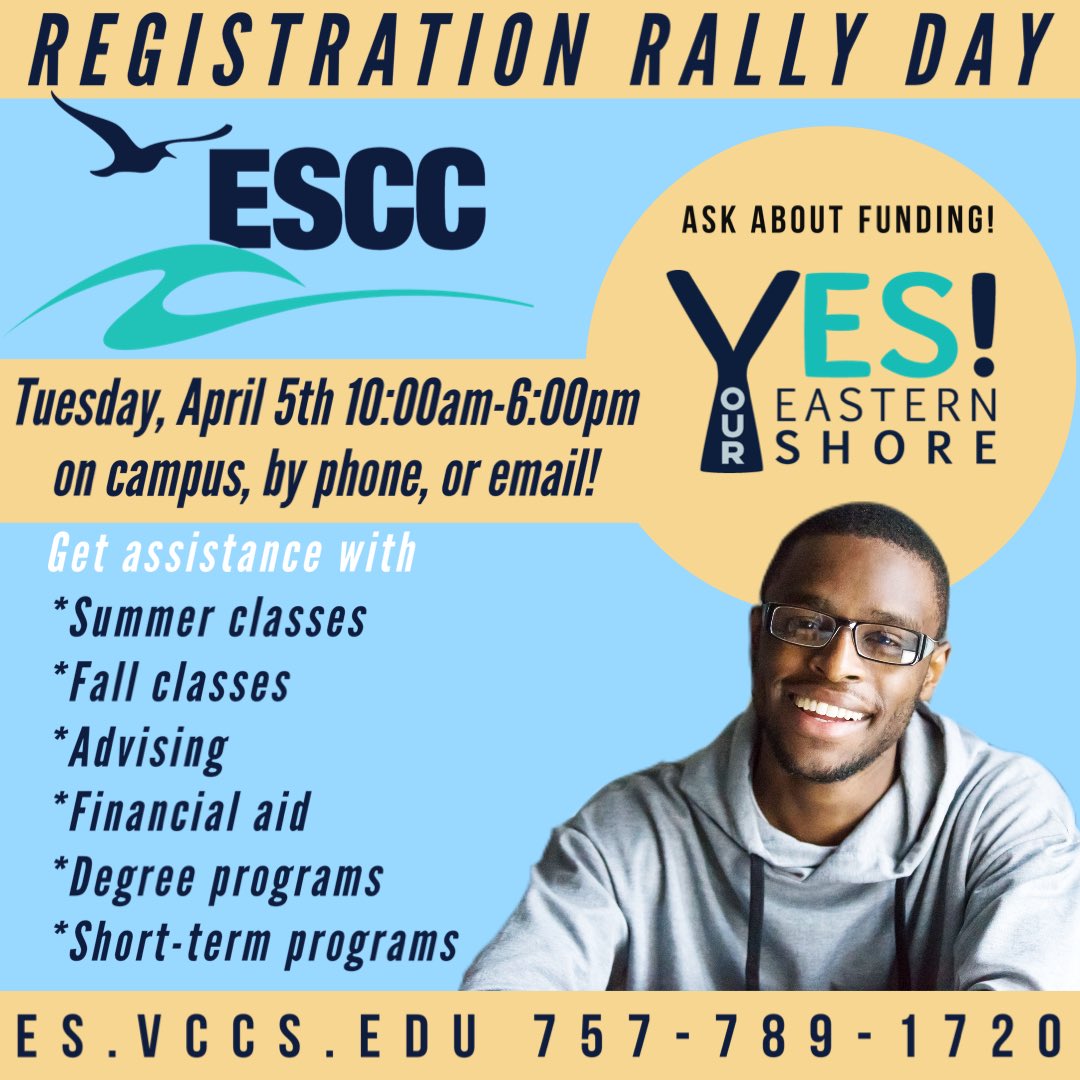 ESCCtweet's tweet photo. Our next Registration Rally is April 5 when we begin enrollment for fall along with summer class registration! We can help! https://t.co/zaJNTR60am