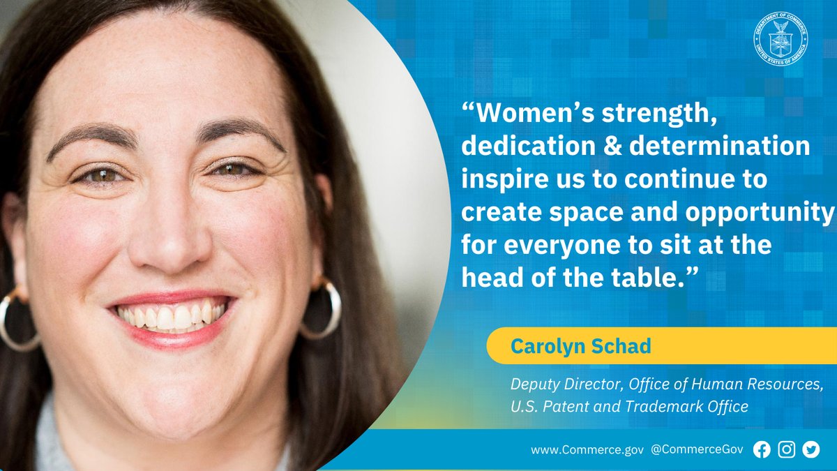 CommerceGov's tweet photo. Carolyn Schad, Deputy Director, Office of #HumanResources @uspto, says celebrating #WomensHistoryMonth allows us to pay tribute to those who have made unlimited possibilities from what others may consider the impossible. https://t.co/BPXQWdgEGG