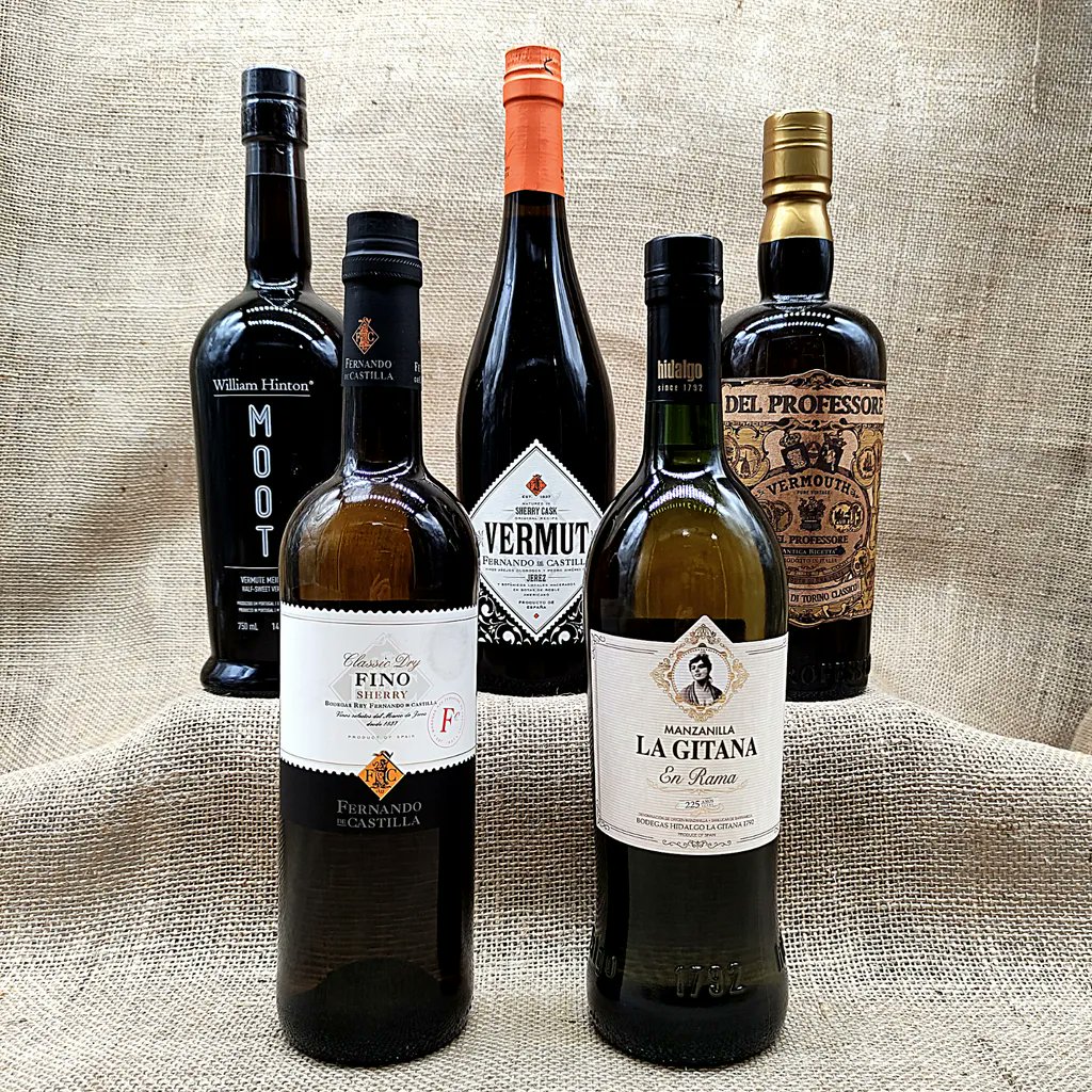 HighburyVintner's tweet photo. #Vermouth and friends at this Friday's #FreeTasting from 5pm:
- #WilliamHinton sweet Vermouth £20
- @BodegasFdeC  Sherry Cask sweet Vermouth £21
- #DelProfessore Vermouth dry Vermouth £28
- #HidalgoLaGitana en Rama Manzanilla £20
- @BodegasFdeC Classic Dry Fino #Sherry £15 https://t.co/WNorZk5msF