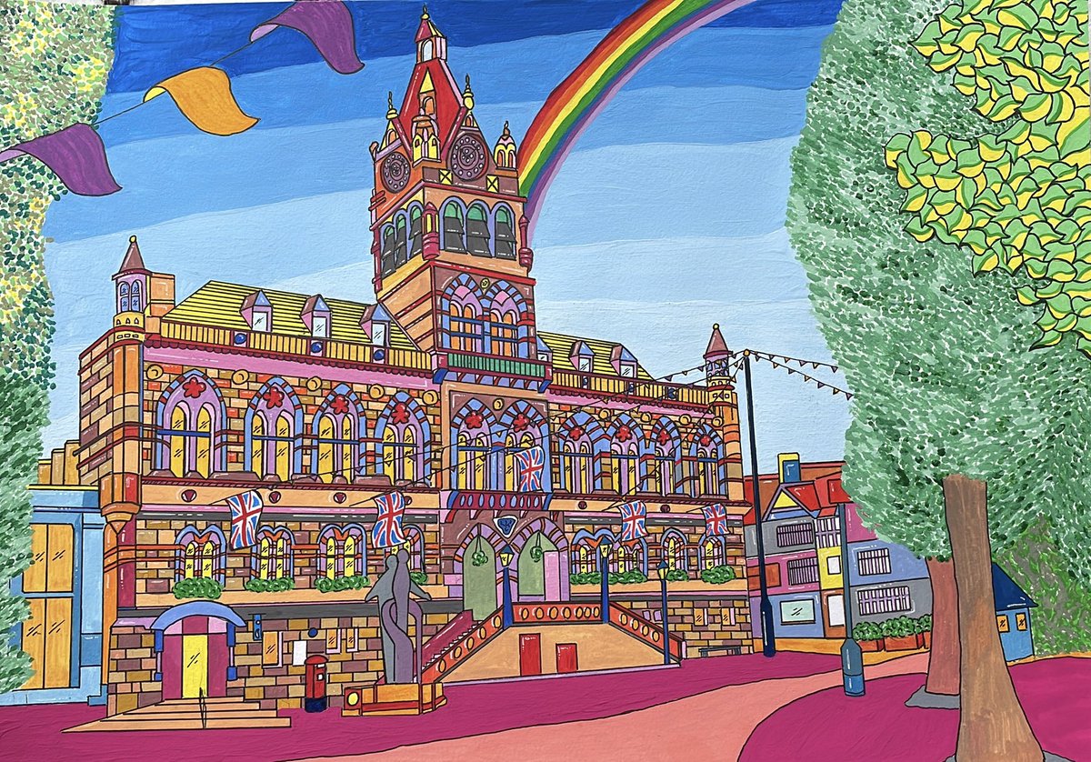 @ShitChester Dramatic colour change at Chester’s Town Hall too 🌈 😁
#happyart
#thelittlerplaces